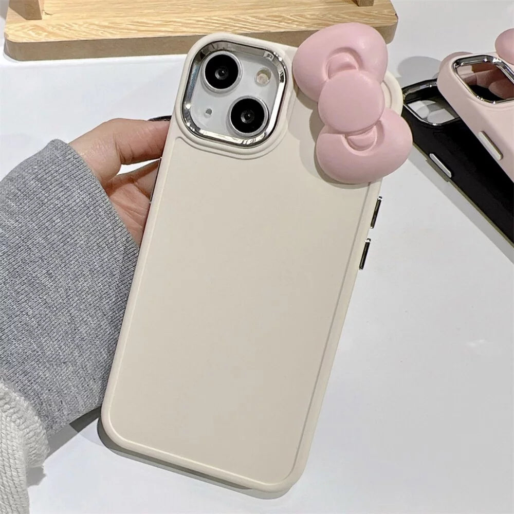 Cute 3D Pink Bowknot Soft Silicone Phone Case for Iphone 15 14 13 12 11 Pro Max X XR Soild Color Shockproof Cover Funda